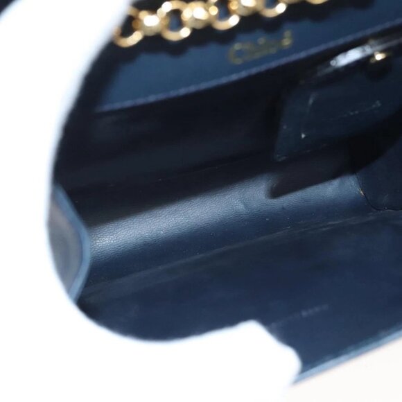 Chloe Chain Shoulder Bag Leather Navy Gold Auth 117976 - Picture 13 of 16
